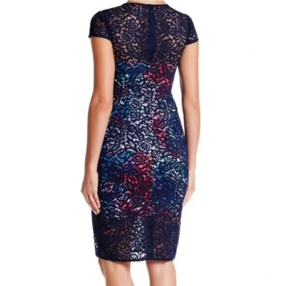 NWT Betsey Johnson Lace Overlay Floral Sheath Dress Navy Floral Women's Size 8 - Picture 6 of 13